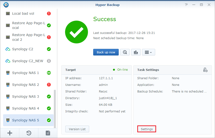 如何使用 Hyper Backup 将数据备份到远程 Synology NAS 或文件服务器