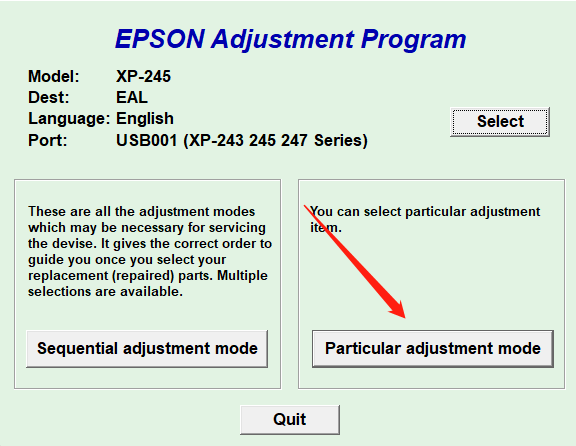 epson爱普生XP245废墨垫清零软件